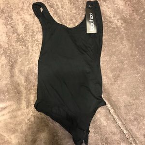 Black low cut open back bodysuit